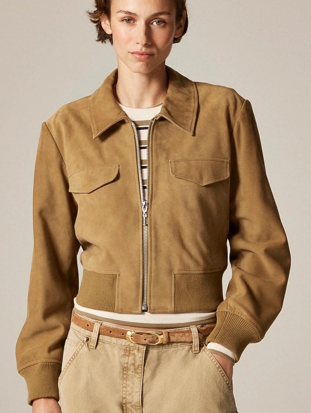 J Crew Collection cropped flight jacket in suede CN080 Size XXS NEW $698 - Picture 2 of 8